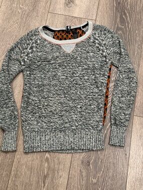 Women’s Marled Grey Crewneck Sweater with Embellished Shoulders